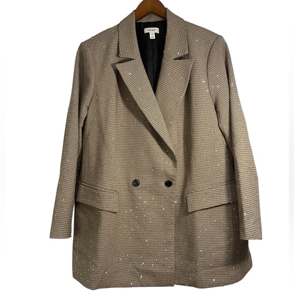 On 34th Plus Size Micro Check and Sequin Blazer - Picture 1 of 9